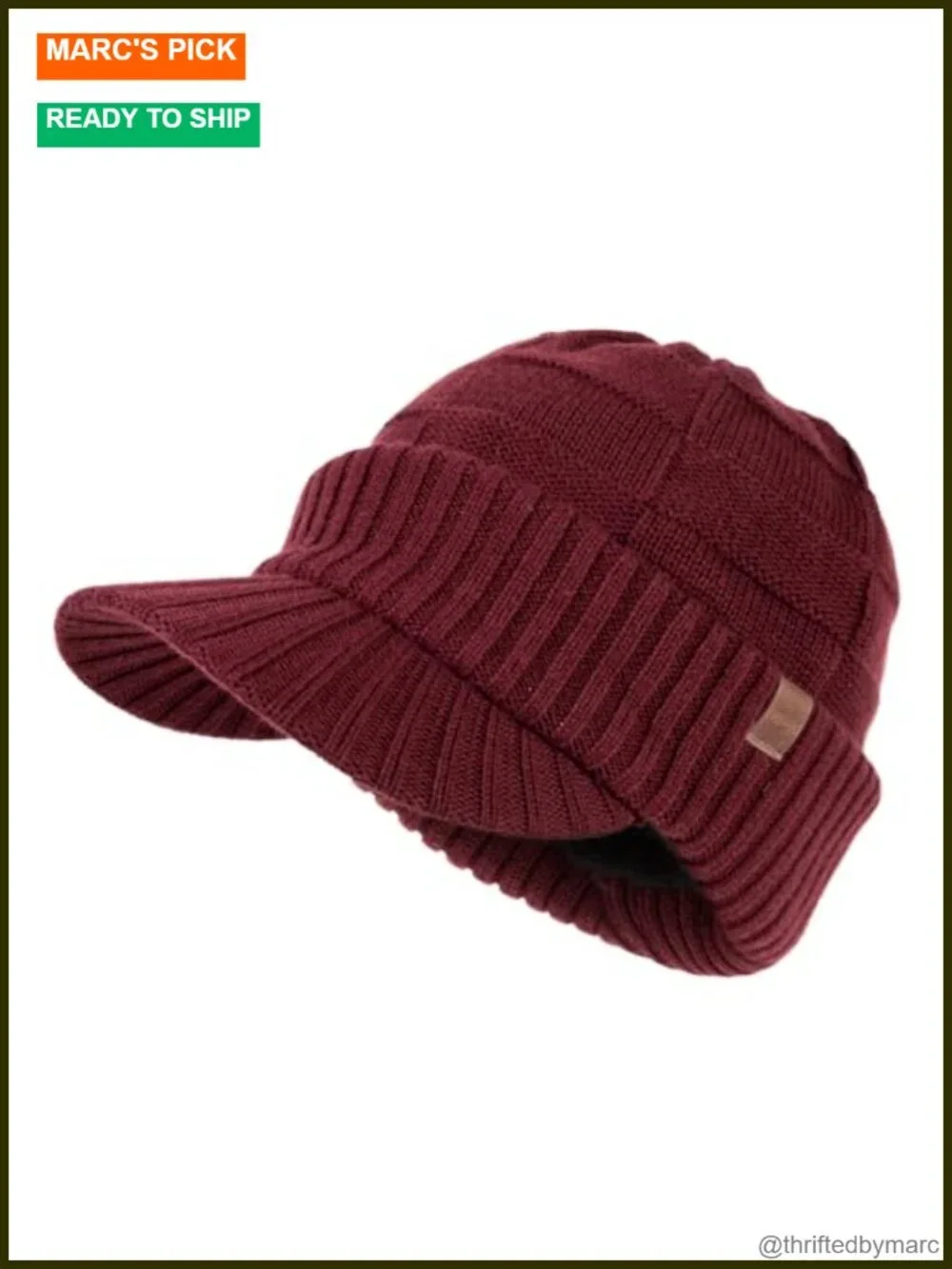 Waterproof Fleece Lined Merino Wool Blend Beanie with Brim Visor Winter Hat